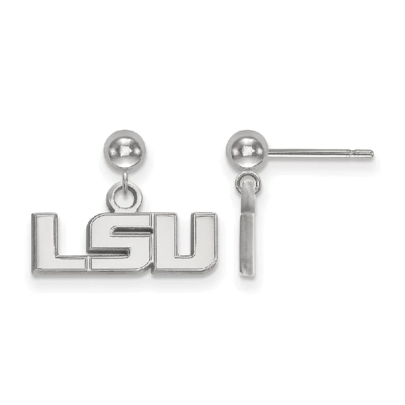 Statement Earrings for Weddings-14k White Gold Louisiana State University Ball Dangle Earrings