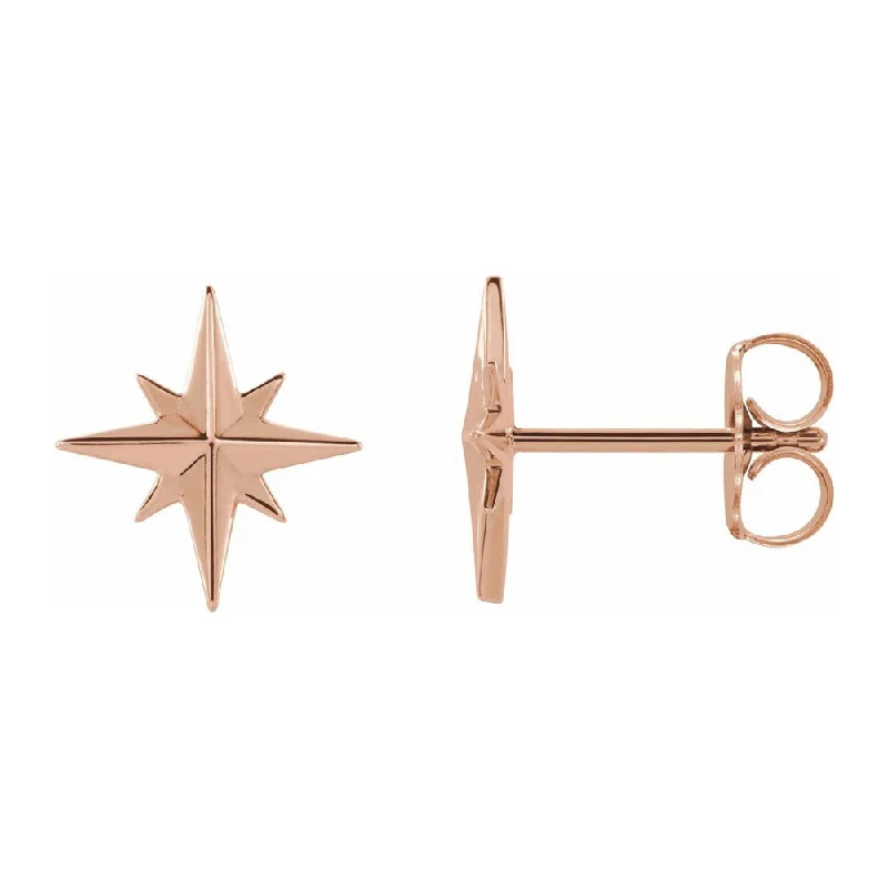 Elegant Wedding Earrings-14K Yellow, White or Rose Gold North Star Post Earrings 9.5mm (3/8 In)