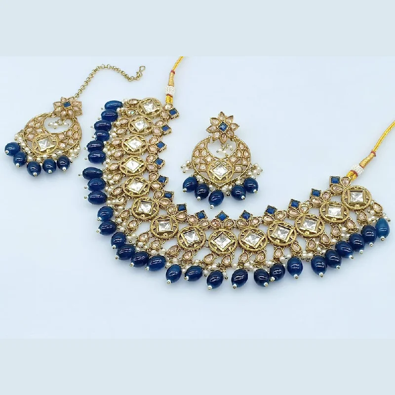 Birthstone Necklaces-Rani Sati Jewels Gold Plated Crystal Stone Necklace Set