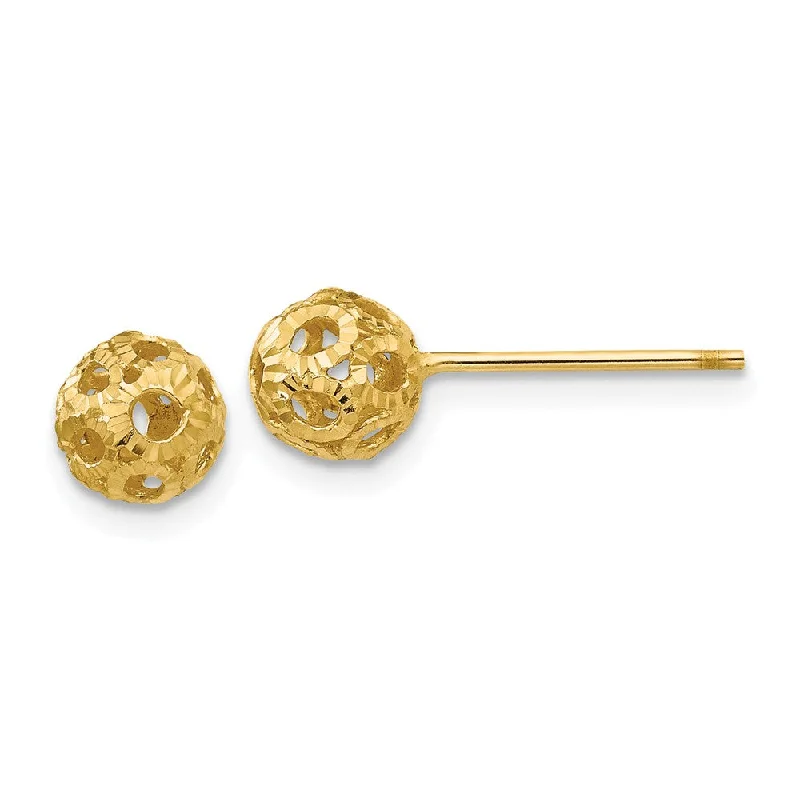 Pearls and Gold Earrings-5mm Diamond Cut Open Ball Post Earrings in 14k Yellow Gold