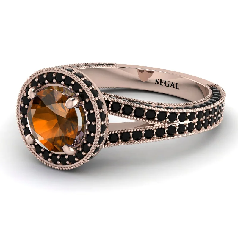 Vintage Style Diamond Rings-Milgrain Round Brown Diamond Engagement Ring - Payton No. 1108