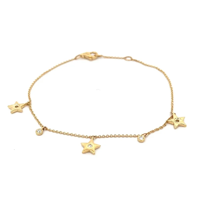 Elegant Gemstone Link Bracelets-Yellow Gold Diamond Star Bracelet