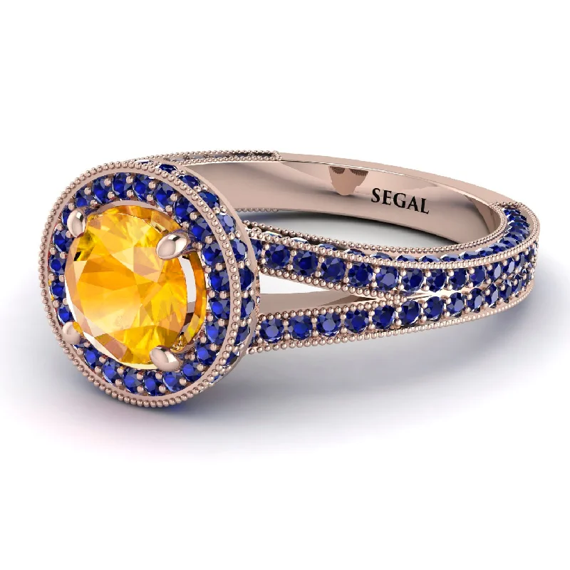 Custom Rings for Men-Milgrain Round Yellow Diamond Engagement Ring - Payton No. 1014