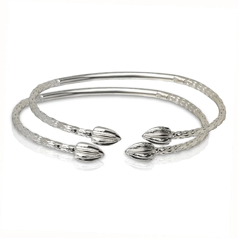 Retro Style Bangles-Better Jewelry Cocoa Pods .925 Sterling Silver West Indian Bangles, 1 pair