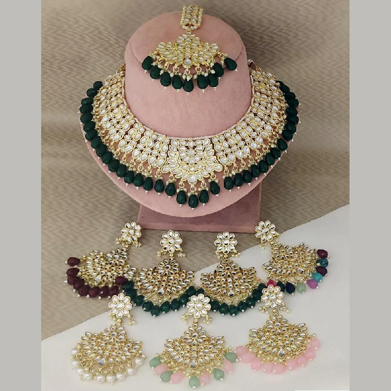 Simple Gold Pendant Necklaces-Rani Sati Jewels Gold Plated Kundan Necklace Set