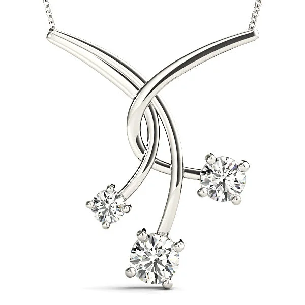 Trendy Gold Pendant Necklaces-1.00 ctw Graduated Diamond Three Stone Necklace Pendant