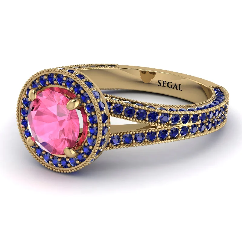 Custom Wedding Sets-Milgrain Round Pink Moissanite Engagement Ring - Payton No. 813