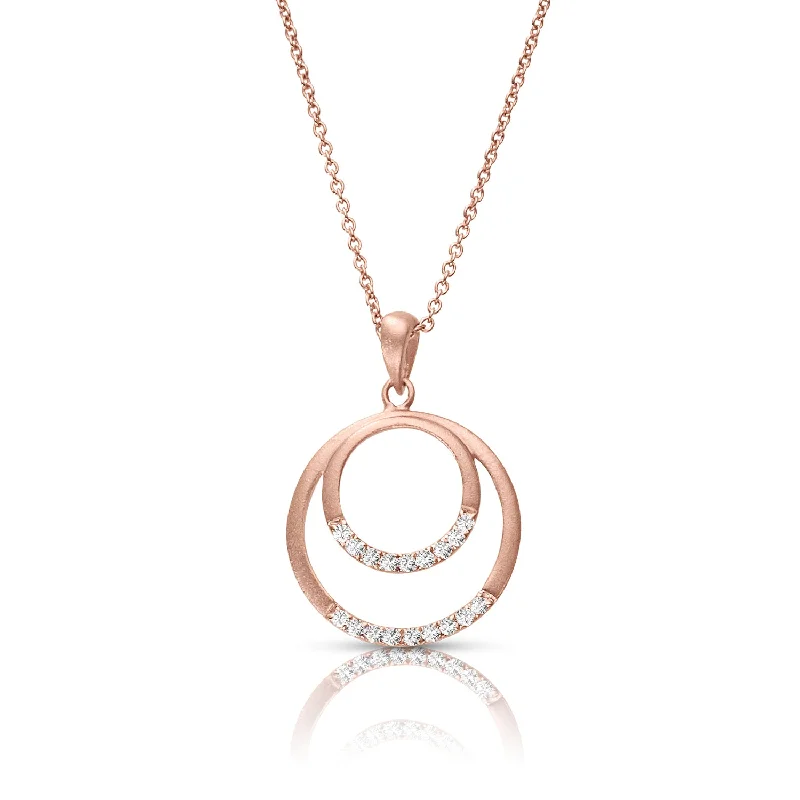 Personalized Gold Necklaces-Double Circle 0.10 ctw Diamond Necklace Pendant