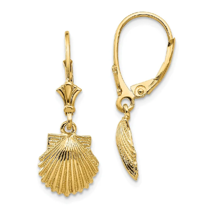 Pearls and Gold Earrings-10mm Scalloped Shell Lever Back Earrings in 14k Yellow Gold