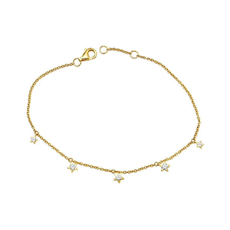 Beautiful Charm Bracelets-Yellow Gold Diamond Star Bracelet