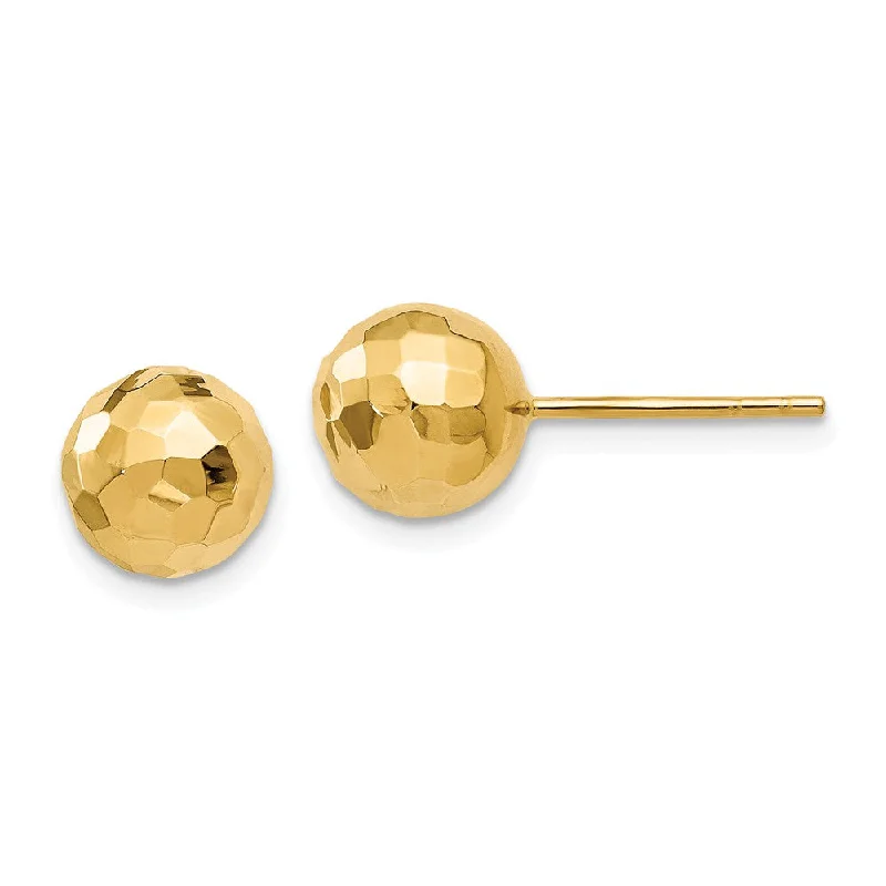 Handmade Gemstone Earrings-8mm Polished Faceted Ball Post Earrings in 14k Yellow Gold