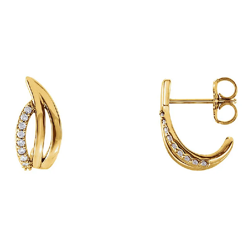 Wedding Drop Earrings-6 x 14mm 14k Yellow Gold 1/10 CTW (G-H, I1) Diamond Freeform J-Hoops