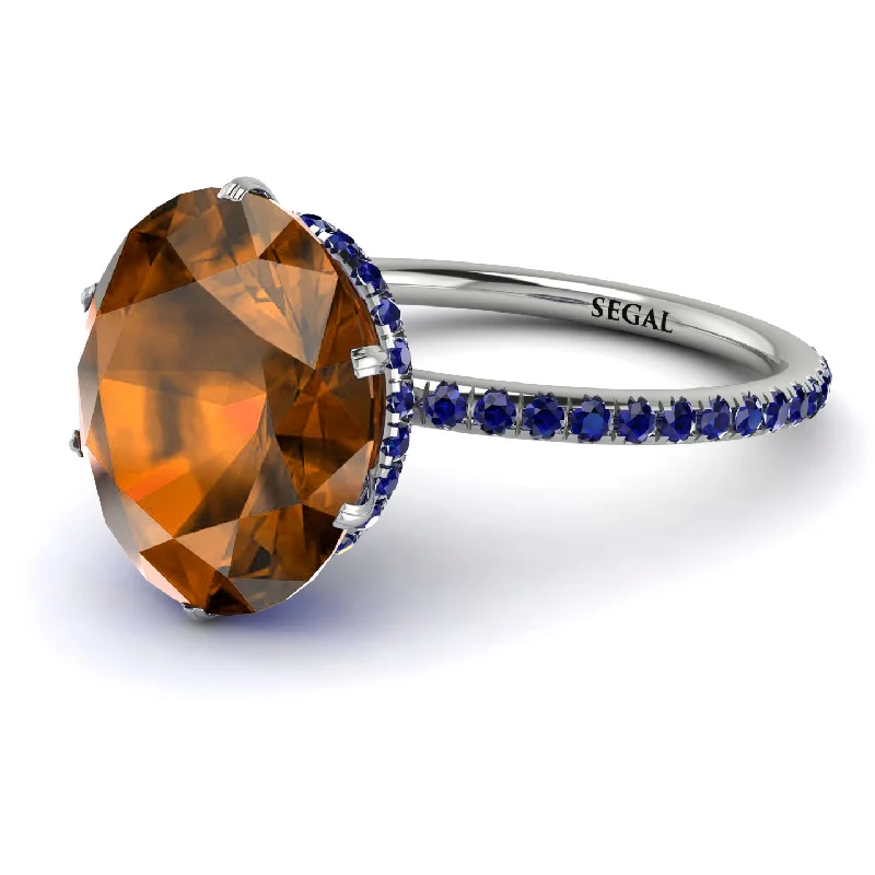 Colored Gemstone Rings-Hidden Halo Oval Brown Diamond Engagement Ring - Gemma No. 1115