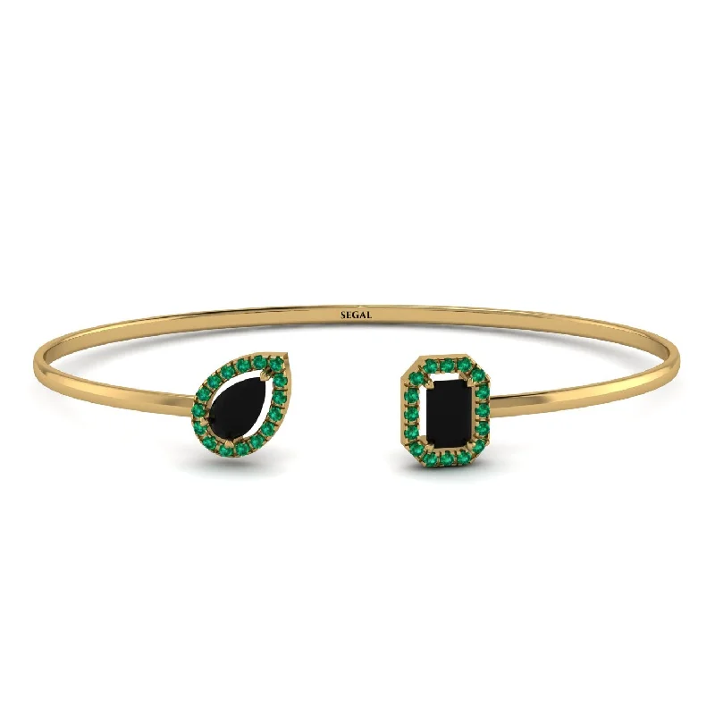 Elegant Bangle Bracelets for Weddings-Geometric Pearl And Emerald Black Diamond Bracelet - Catherine No. 22