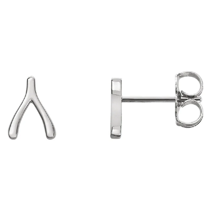 Simple Diamond Earrings-6 x 8mm (1/4 x 5/16 Inch) Sterling Silver Tiny Wishbone Post Earrings