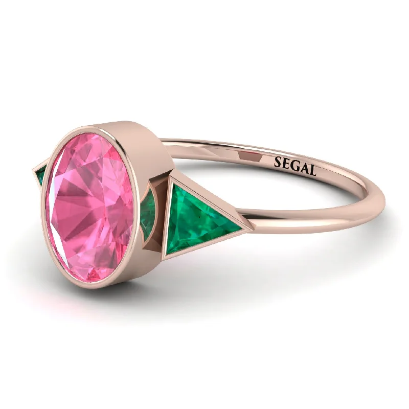 Vintage Style Rings-Geometrical Bezel Pink Moissanite Ring - Trinity No. 805