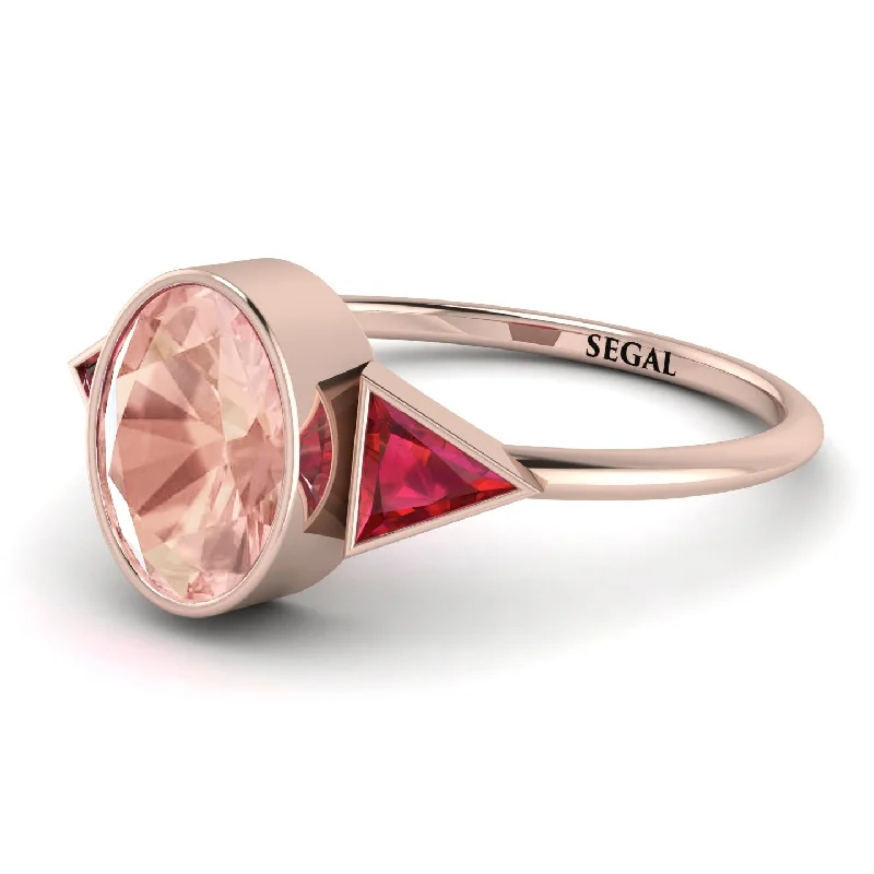 Modern Gold Wedding Bands-Geometrical Bezel Morganite Ring - Trinity No. 911