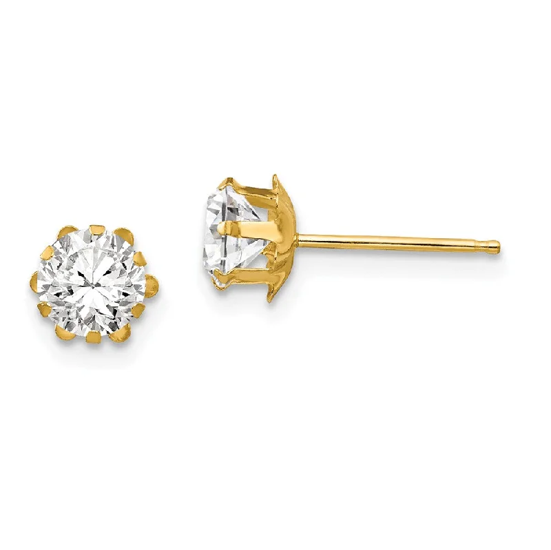 Classic Stud Earrings-Kids 5mm Synthetic White Topaz Birthstone 14k Gold Stud Earrings