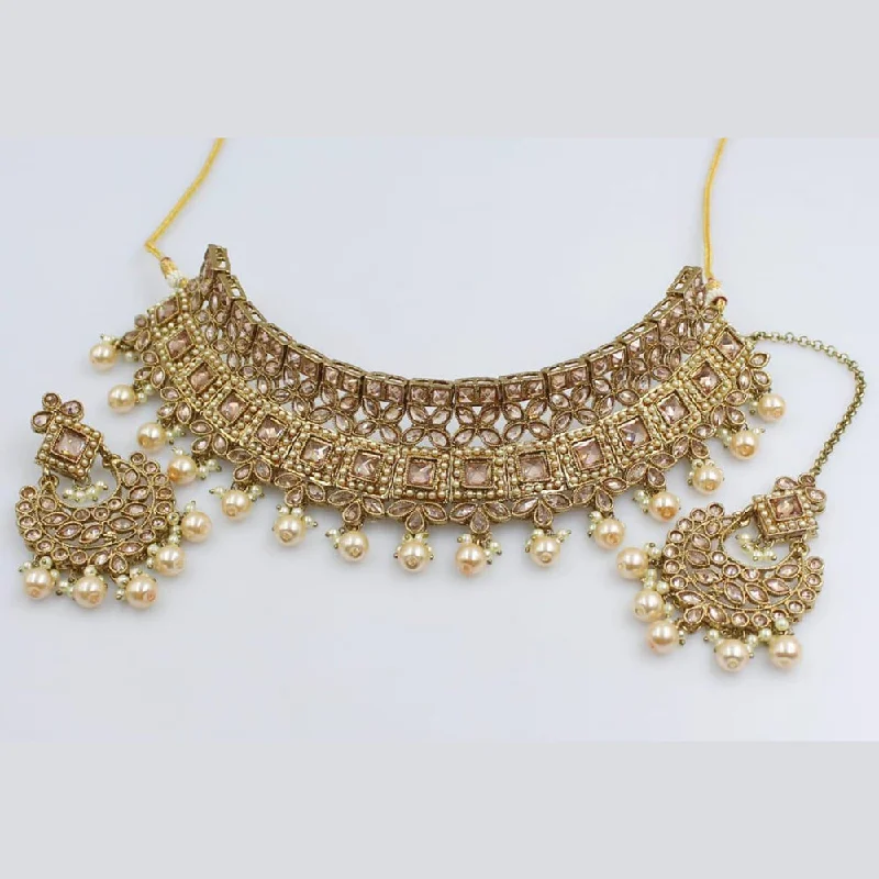 Heart-Shaped Necklaces-Rani Sati Jewels Gold Plated Crystal And Pearl Choker Necklace Set