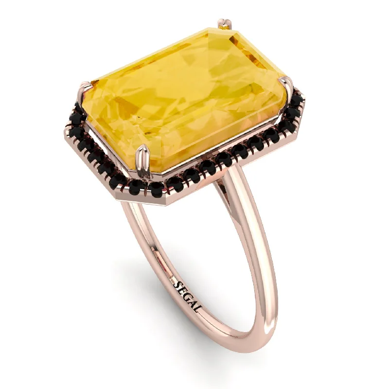 Sparkling Wedding Rings-Halo Emerald Cut Citrine Engagement Ring - Izabella No. 608