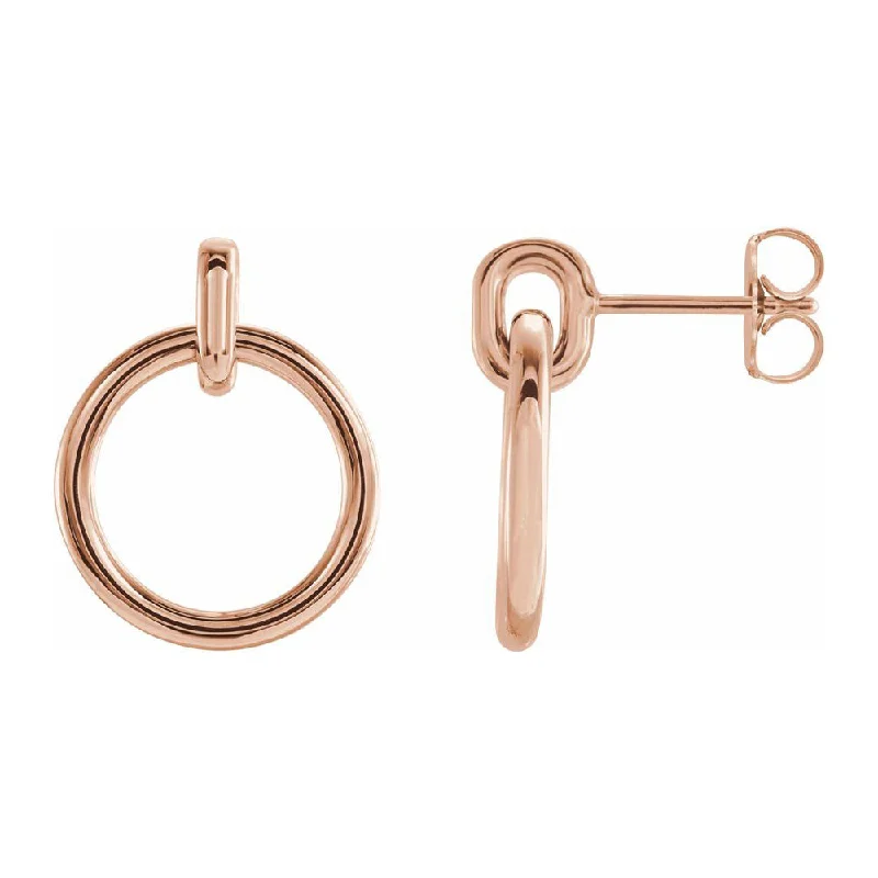 Bridal Earrings for Weddings-14K Yellow, White or Rose Gold Circle Dangle Post Earrings, 14 x 18mm