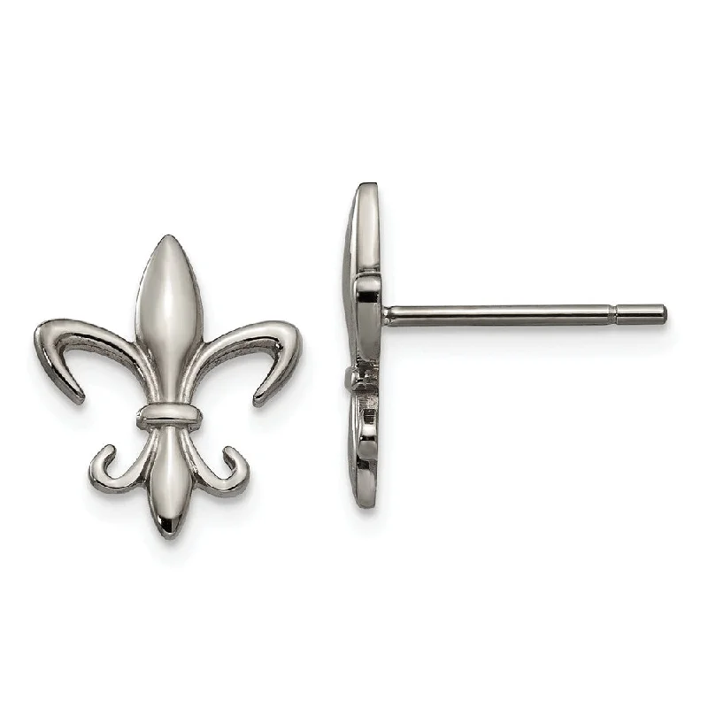 Ethnic Style Earrings-Titanium Small Fleur De Lis Post Earrings