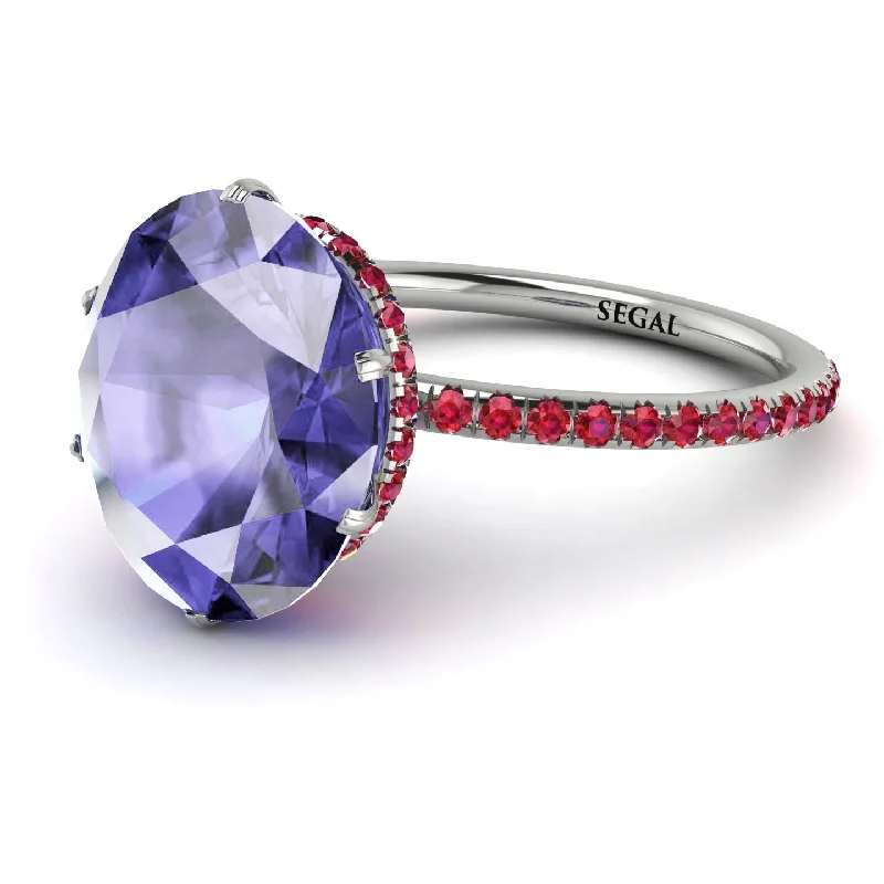 Custom Silver Engagement Rings-Hidden Halo Oval Tanzanite Engagement Ring - Gemma No. 212