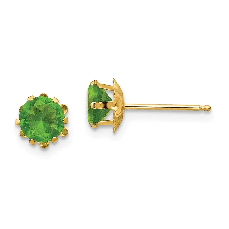 Fashion Earrings for Teens-Kids 5mm Synthetic Peridot Birthstone 14k Yellow Gold Stud Earrings