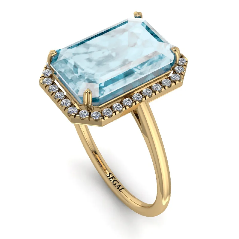 Custom Gemstone Wedding Bands-Halo Emerald Cut Aquamarine Engagement Ring - Izabella No. 401