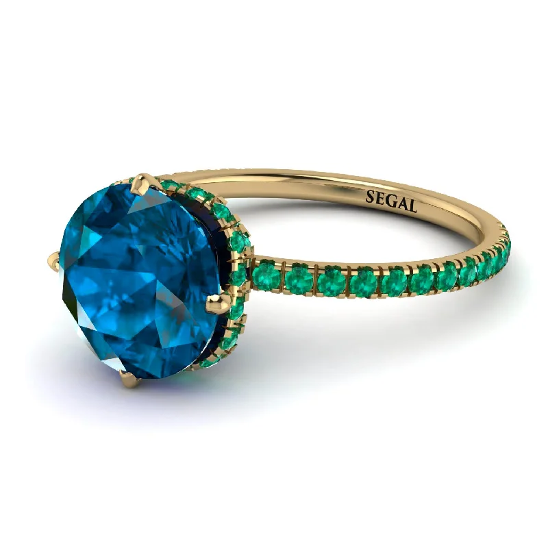 Men’s Wedding Bands in Gold-Double Hidden Halo Blue Topaz Engagement Ring - Angelina No. 504