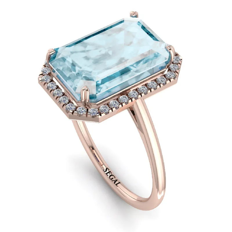 Personalized Engagement Ring Sets-Halo Emerald Cut Aquamarine Engagement Ring - Izabella No. 402