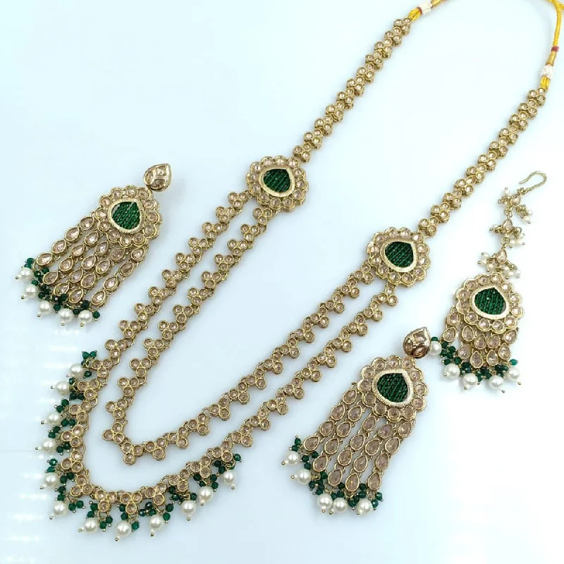 Luxurious Pendant Necklaces-Rani Sati Jewels Gold Plated Crystal Stone Long Necklace Set