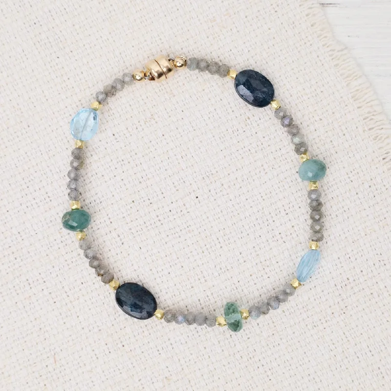 Designer Gemstone Tennis Bracelets-Single Strand Labradorite Indigo kyanite Magnetic Bracelet