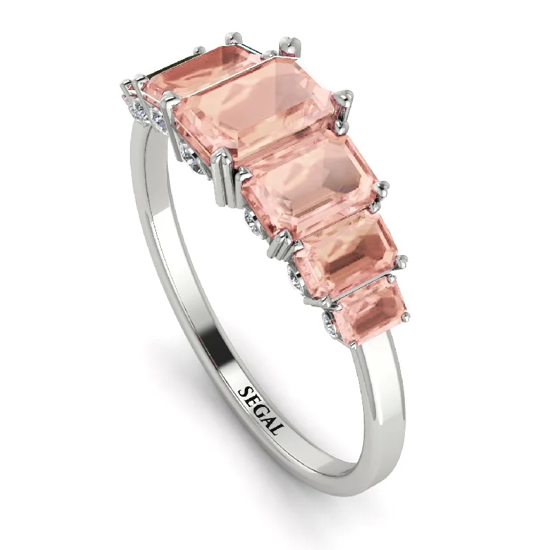 Fine Gold Rings-Emerald Cut Morganite Ring With Hidden Diamonds - Brynlee No. 903