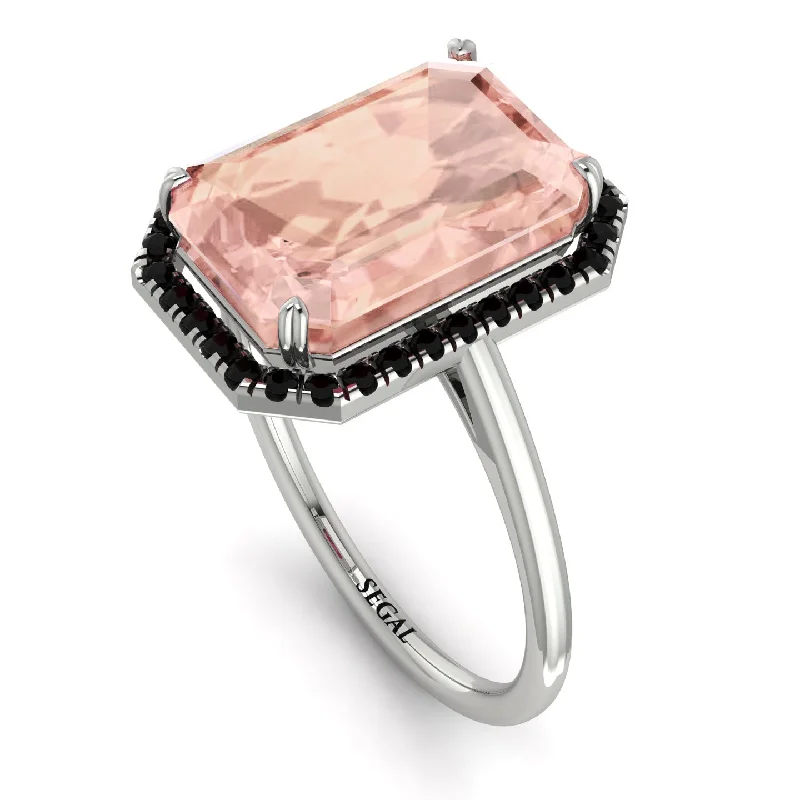 Fashionable Gemstone Wedding Rings-Halo Emerald Cut Morganite Engagement Ring - Izabella No. 909