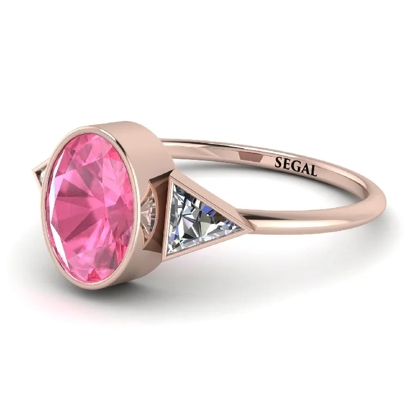 Simple Silver Rings-Geometrical Bezel Pink Moissanite Ring - Trinity No. 802