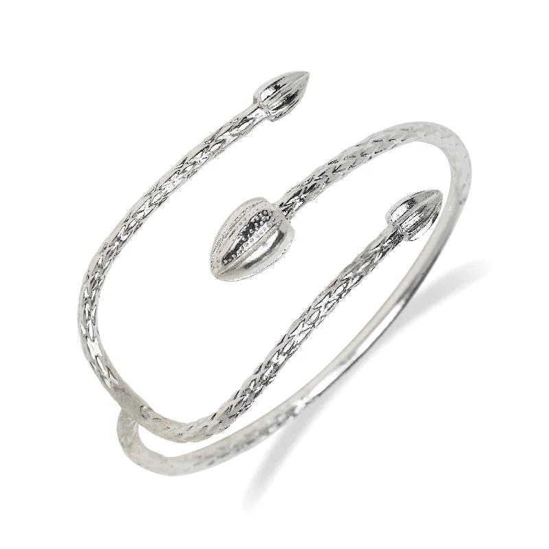 Stunning Wedding Bangles-Tri Tip 925 Solid Sterling Silver West Indian Bangle with Cocoa Pods Ends, three tips, 1 piece