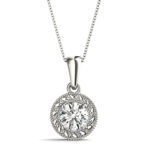 Fashionable Crystal Pendant Necklaces-Milgrain Filigree Round Diamond Vintage Necklace Pendant