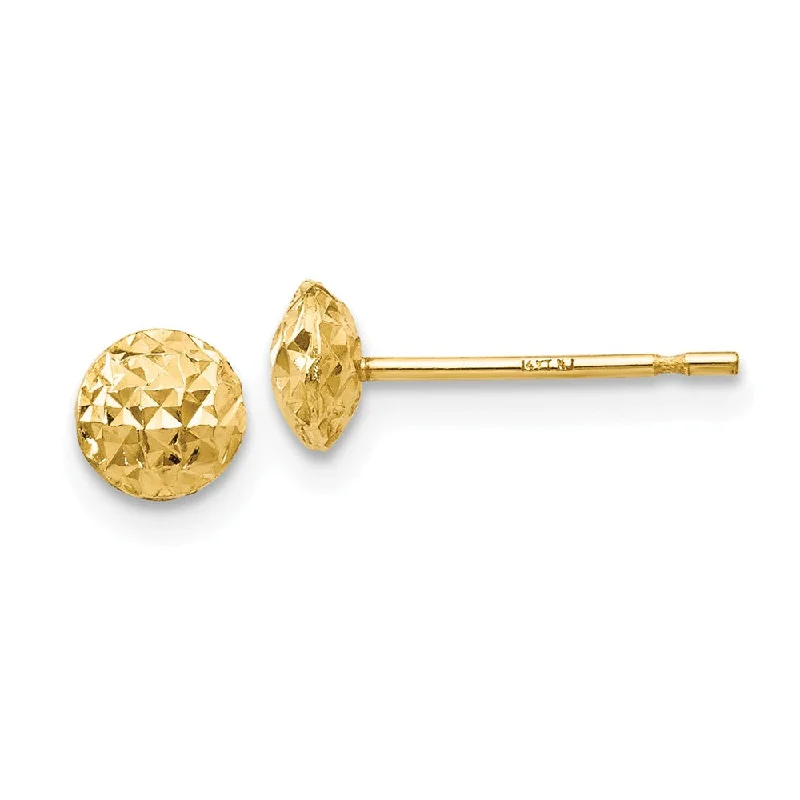 Trendy Earrings for Women-5mm Diamond Cut Puffed Circle Post Earrings in 14k Yellow Gold