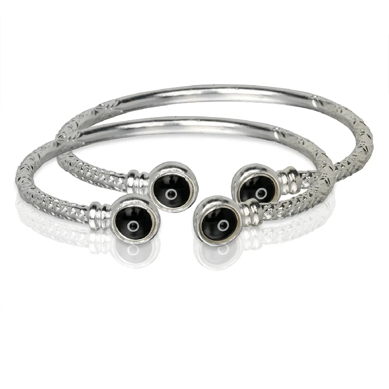 Custom Wedding Bangle Bracelets Sets-Better Jewelry Evil Eye Ends .925 Sterling Silver West Indian Bangles, 1 pair