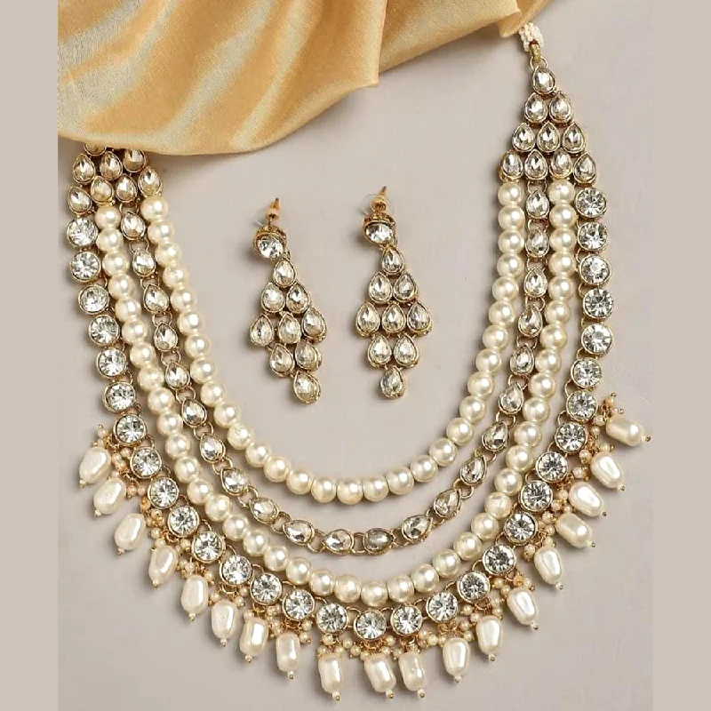 Designer Silver Necklaces-Lalita Creation Gold Plated Austrian Stone And Pearl Multi Layer Necklace Set