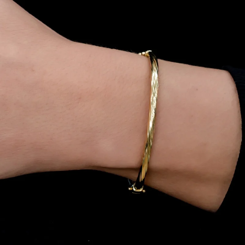 Sparkling Silver Bracelets-Yellow Gold Bangle