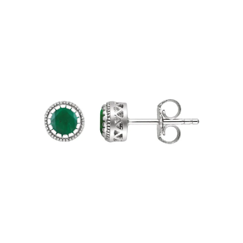 Colorful Earrings for Weddings-Emerald May Birthstone 8mm Stud Earrings in 14k White Gold