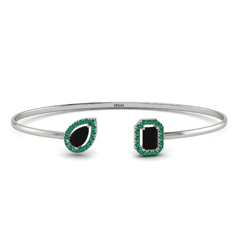 Designer Wedding Bracelets-Geometric Pearl And Emerald Black Diamond Bracelet - Catherine No. 24