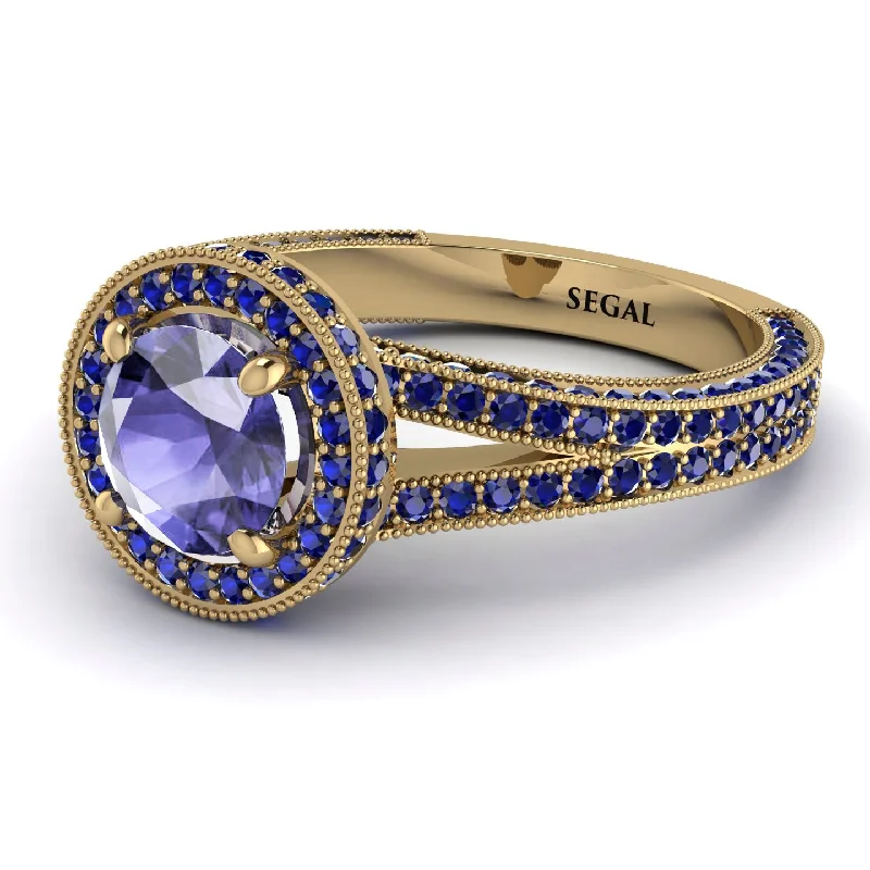 Antique Style Wedding Rings-Milgrain Round Tanzanite Engagement Ring - Payton No. 213