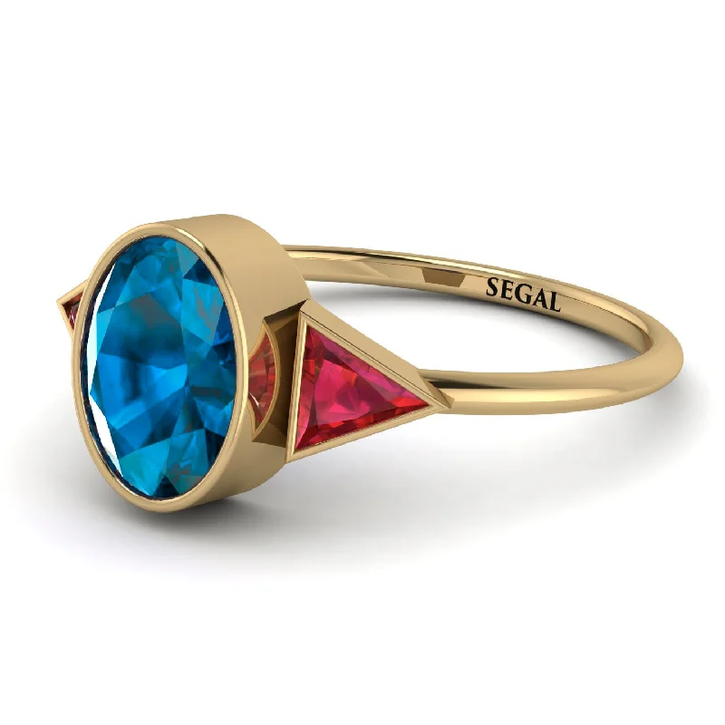 Classic Gold Rings-Geometrical Bezel Blue Topaz Ring - Trinity No. 510