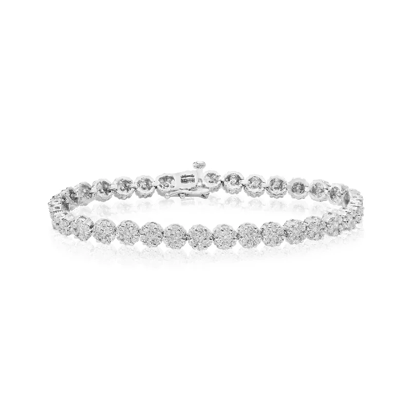 Luxury Wedding Bracelet Sets-14k White Gold Diamond Cluster Bracelet