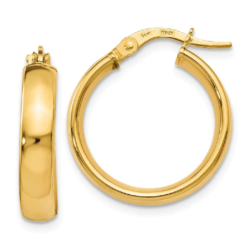 Gold Dangle Earrings-4mm x 19mm (3/4 Inch) Polished 14k Yellow Gold Domed Round Tube Hoops