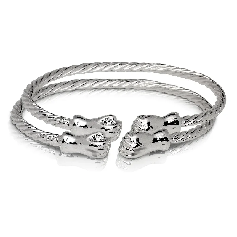 Luxury Bangle Bracelets-Better Jewelry, Fist Ends Coiled Rope West Indian Bangles, .925 Sterling Silver, 1 pair