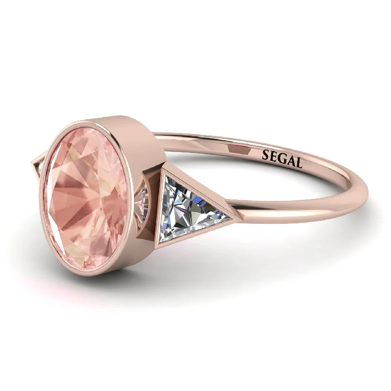 Unique Diamond Wedding Bands-Geometrical Bezel Morganite Ring - Trinity No. 902